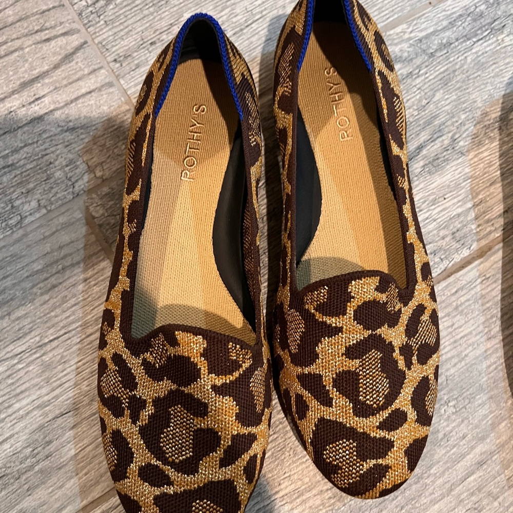 Rothy's Leopard Print Flats in Brown and Gold